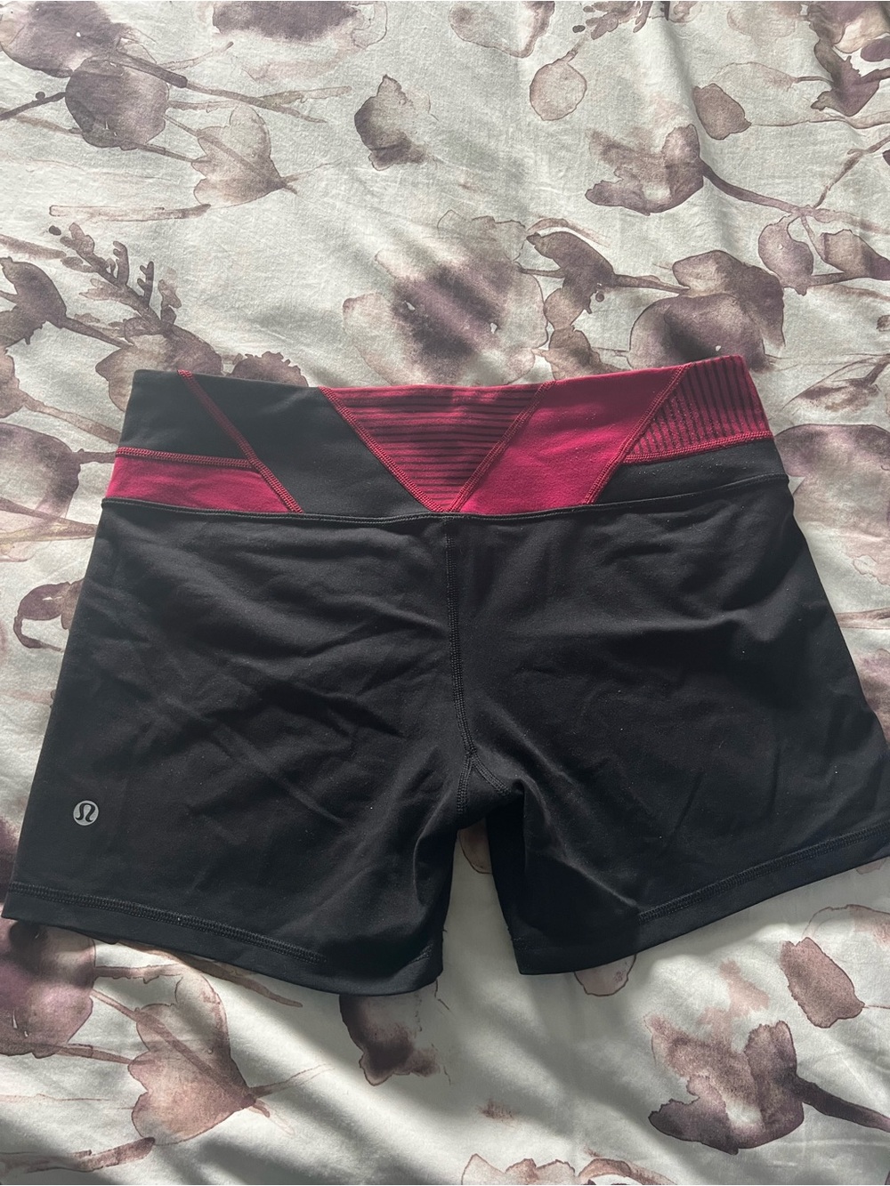 lululemon athletica Black Bike Shorts with Burgundy Waistband Accent